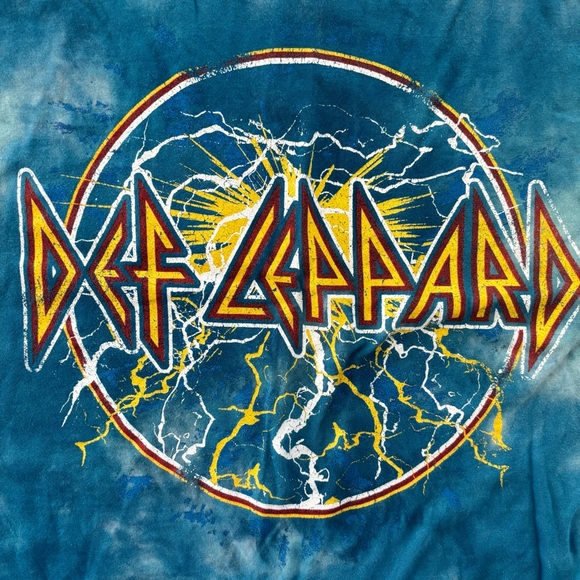 Def Leopard Blue Tie-Dye Crop Band T-Shirt SZ XL Worn 1X - Picture 6 of 9